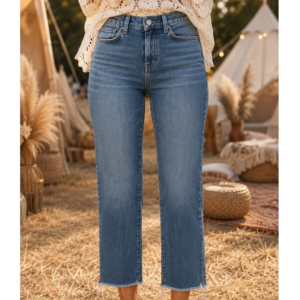 Joes Jeans Mid Rise Ziggy Straight Leg Raw Hem Blue Denim Jeans Womens 26 Ankle